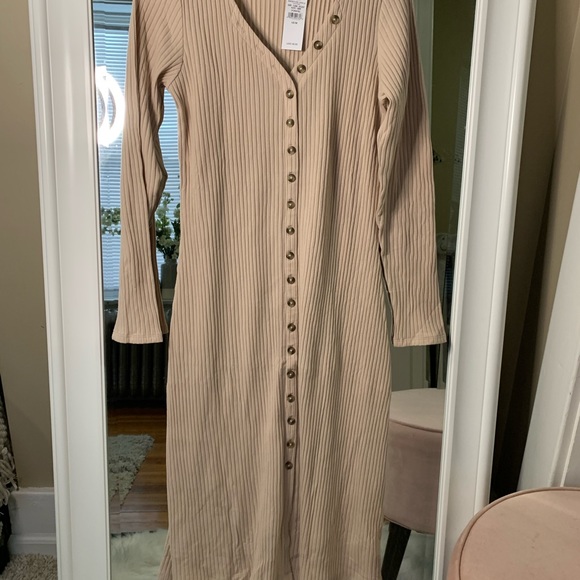 AE Knit Button Front Midi Dress - Picture 3 of 6